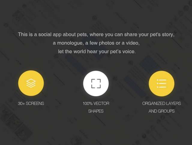 一款宠物社交应用程序，带有一套完整的IOS屏幕界面（含Sketch和Photoshop源文件）