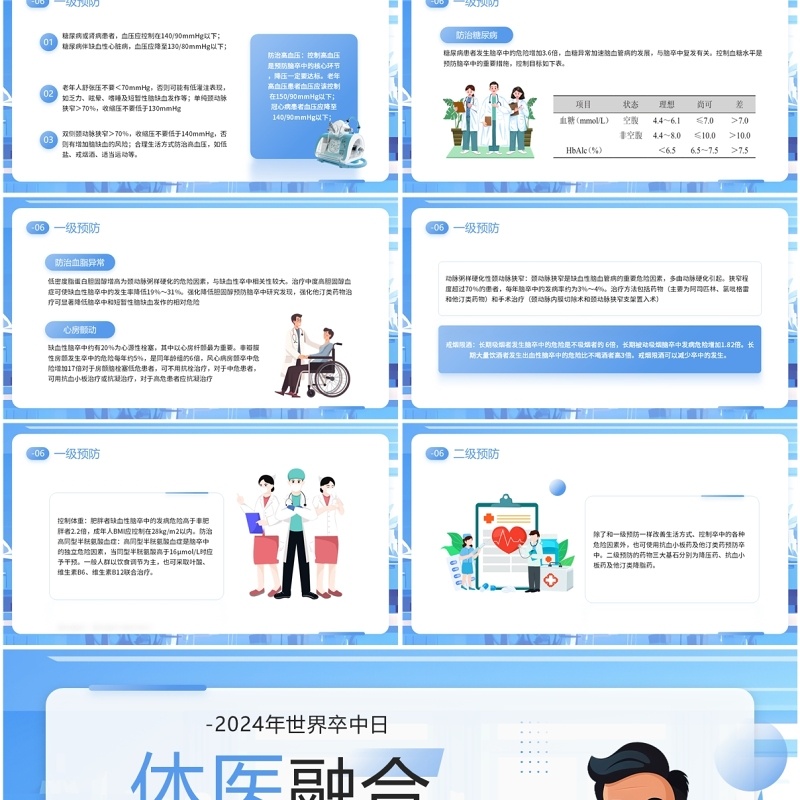 蓝色卡通风2024年世界卒中日PPT模板