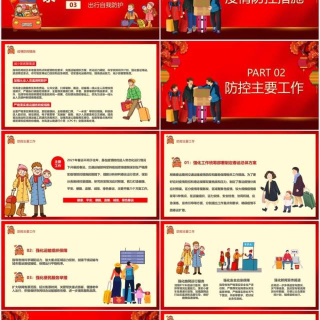 红色卡通风春运期间错峰出行疫情防控工作PPT模板 红色卡通风春运期间错峰出行疫情防控工作PPT模板