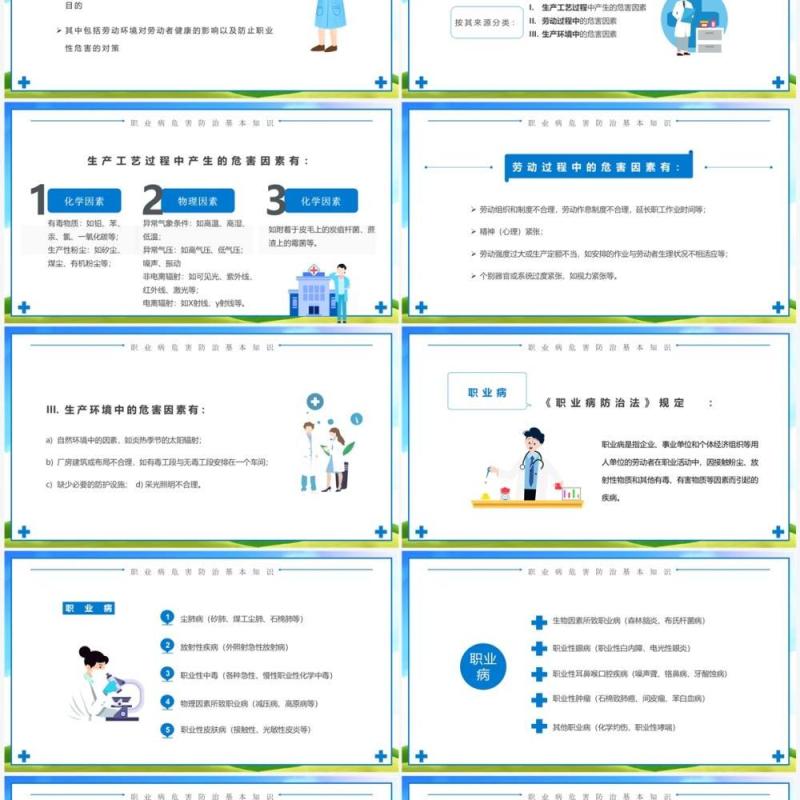 蓝色卡通职业病危害与防治PPT模板