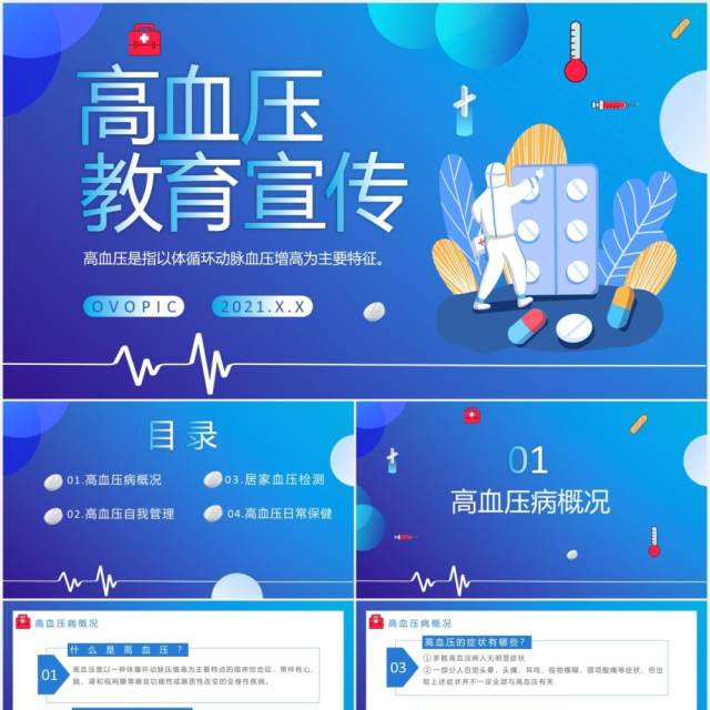 创意卡通扁平高血压宣传教育通用PPT模板 创意卡通扁平高血压宣传教育通用PPT模板
