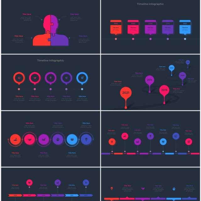 深色背景红色蓝色循环关系箭头拼图时间轴PPT信息图表素材Infographic Red Blue