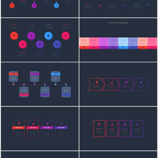 深色背景红色蓝色循环关系箭头拼图时间轴PPT信息图表素材Infographic Red Blue