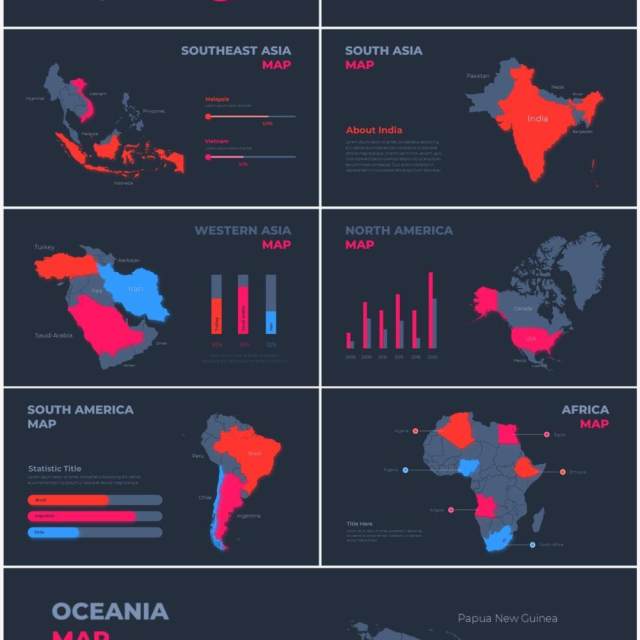 深色背景红色蓝色循环关系箭头拼图时间轴PPT信息图表素材Infographic Red Blue