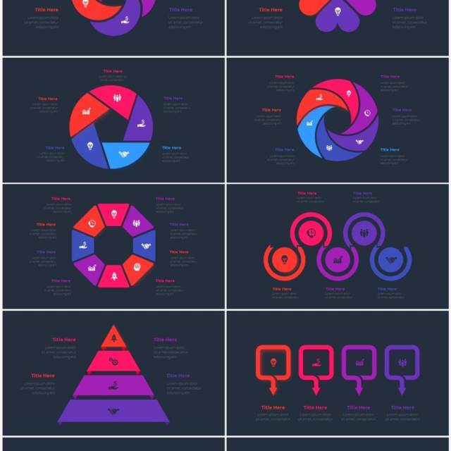 深色背景红色蓝色循环关系箭头拼图时间轴PPT信息图表素材Infographic Red Blue