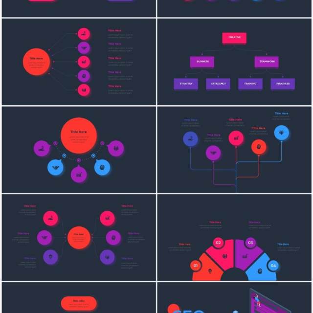 深色背景红色蓝色循环关系箭头拼图时间轴PPT信息图表素材Infographic Red Blue