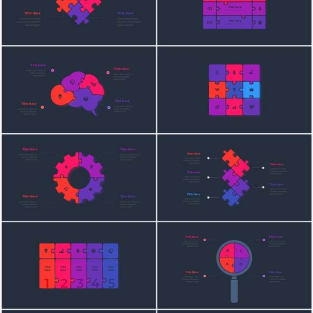 深色背景红色蓝色循环关系箭头拼图时间轴PPT信息图表素材Infographic Red Blue