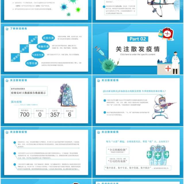 蓝色卡通疫情还在切勿大意防控指南通用PPT模板