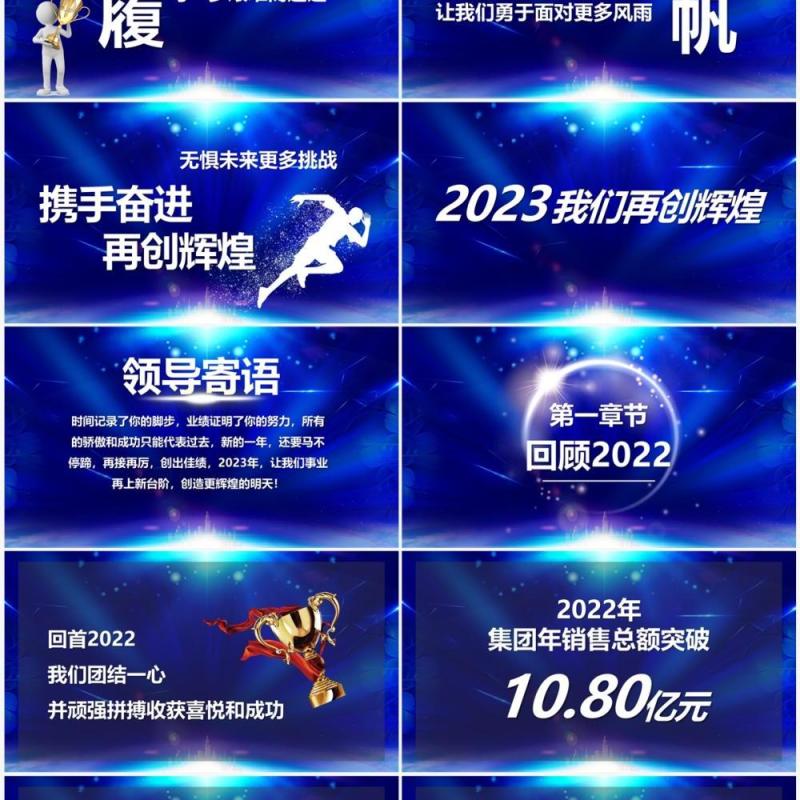 蓝色酷炫2023新起点新跨越年终总结PPT模板