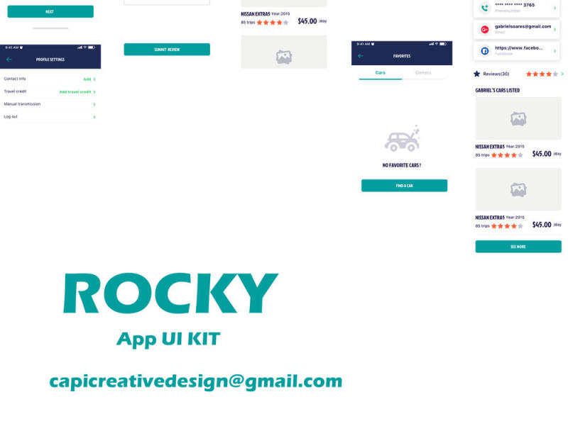 为Sketch，Rocky App UI Kit租用车载移动应用程序UI工具包