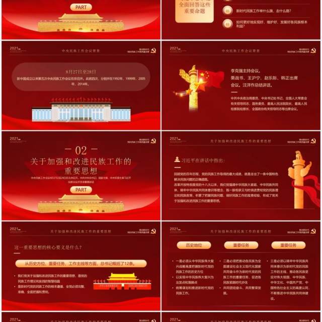 红金党政风学习中央民族工作会议精神PPT模板 红金党政风学习中央民族工作会议精神PPT模板