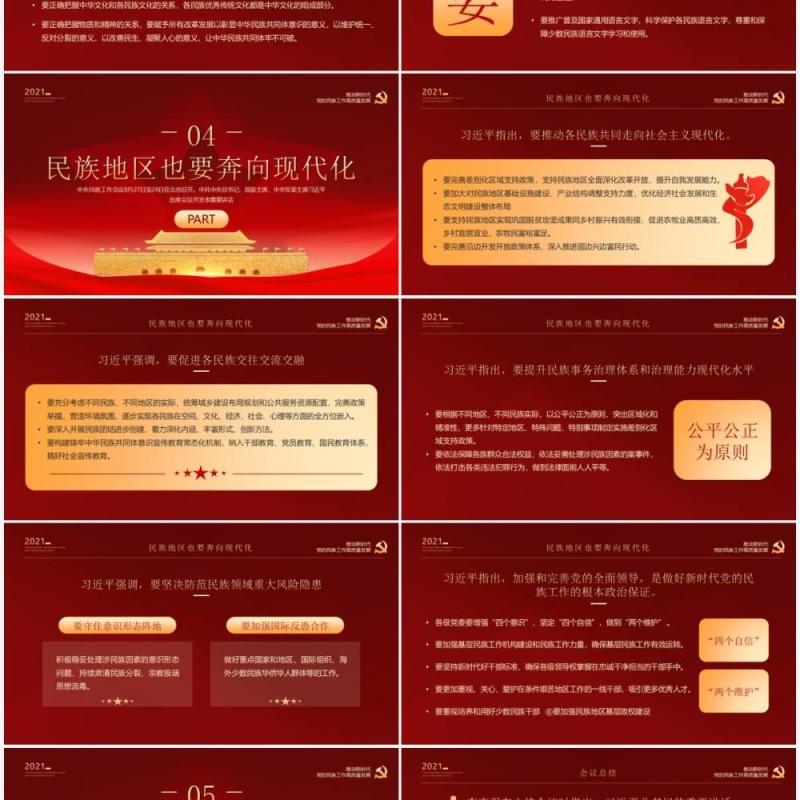 红金党政风学习中央民族工作会议精神PPT模板