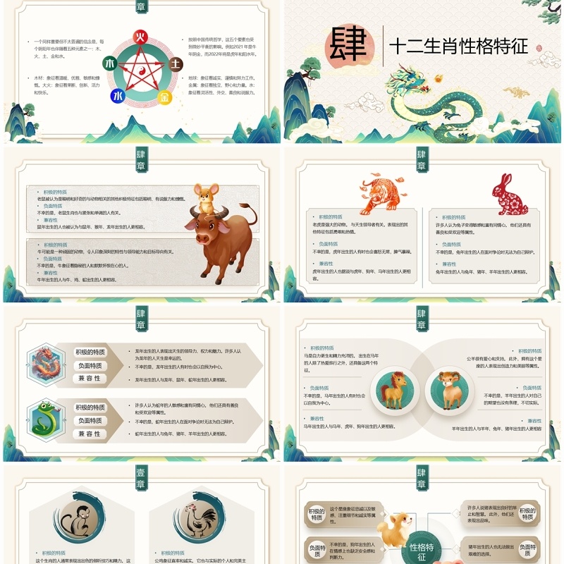 绿色中国风中国十二生肖故事PPT模板