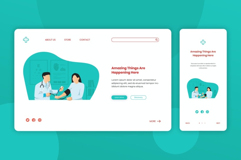 医院医生专家就诊登录页网页UI界面手机移动端人物插画APP设计矢量素材Illustration Landing Page & Onboarding Mobile App
