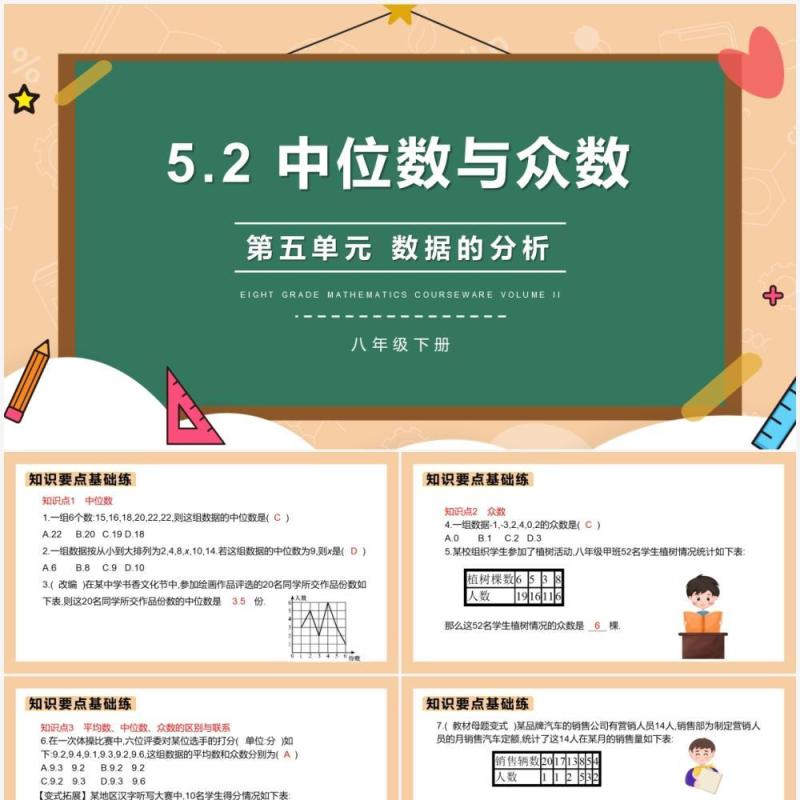 部编版八年级数学下册中位数与众数课件PPT模板