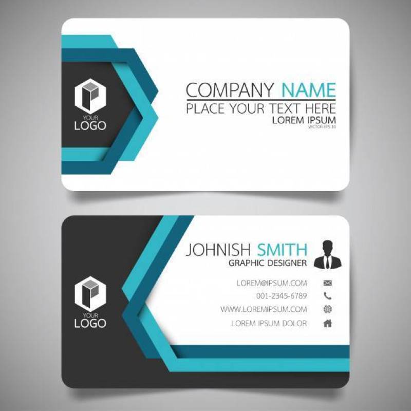 Blue and black layout business card template.