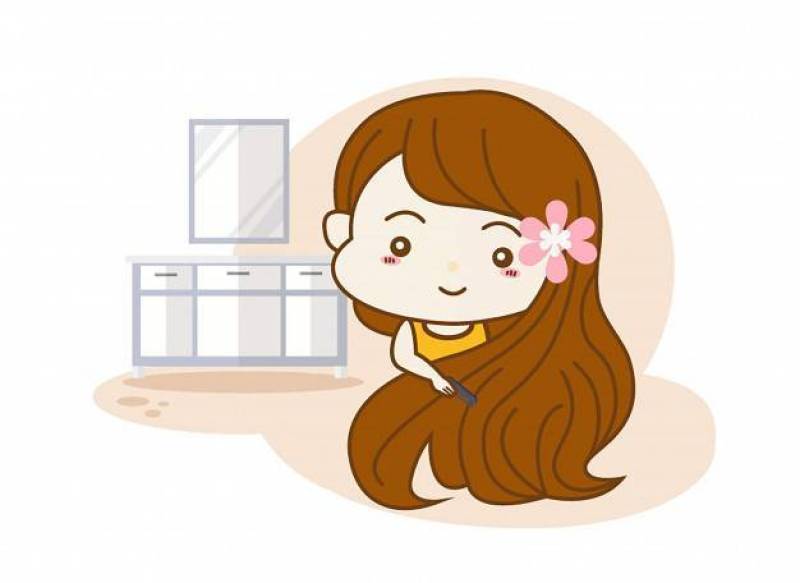 Little girl combing her hair illustration