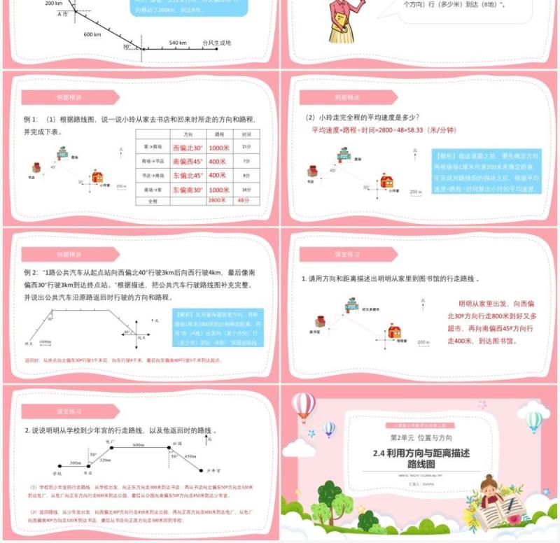 部编版六年级数学上册利用方向与距离描述路线图课件PPT模板