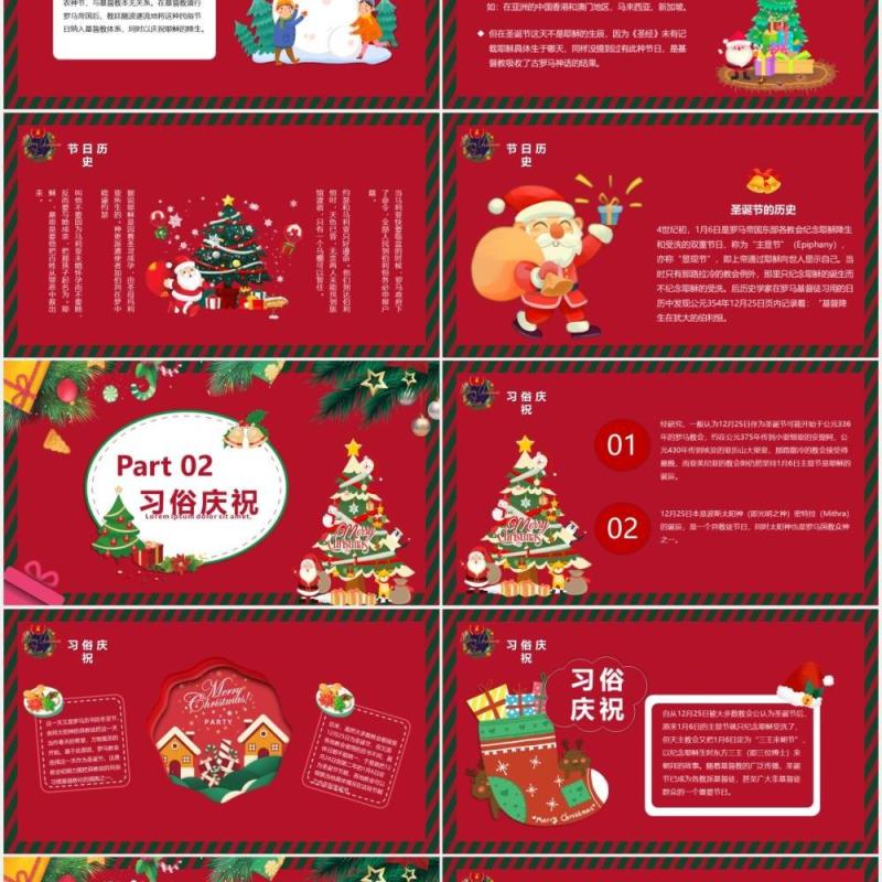红色卡通快乐圣诞节平安夜节日主题介绍PPT模板