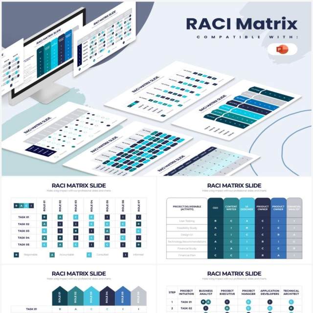 简约RACI模型责任矩阵PPT信息图表素材RACI Matrix Powerpoint Infographics