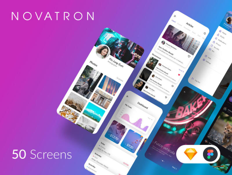 与几十个成分独特，时尚新潮和UI套件，Novatron iOS的UI套件