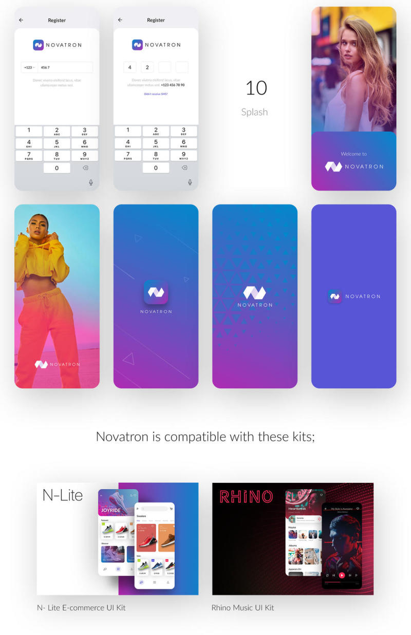 与几十个成分独特，时尚新潮和UI套件，Novatron iOS的UI套件