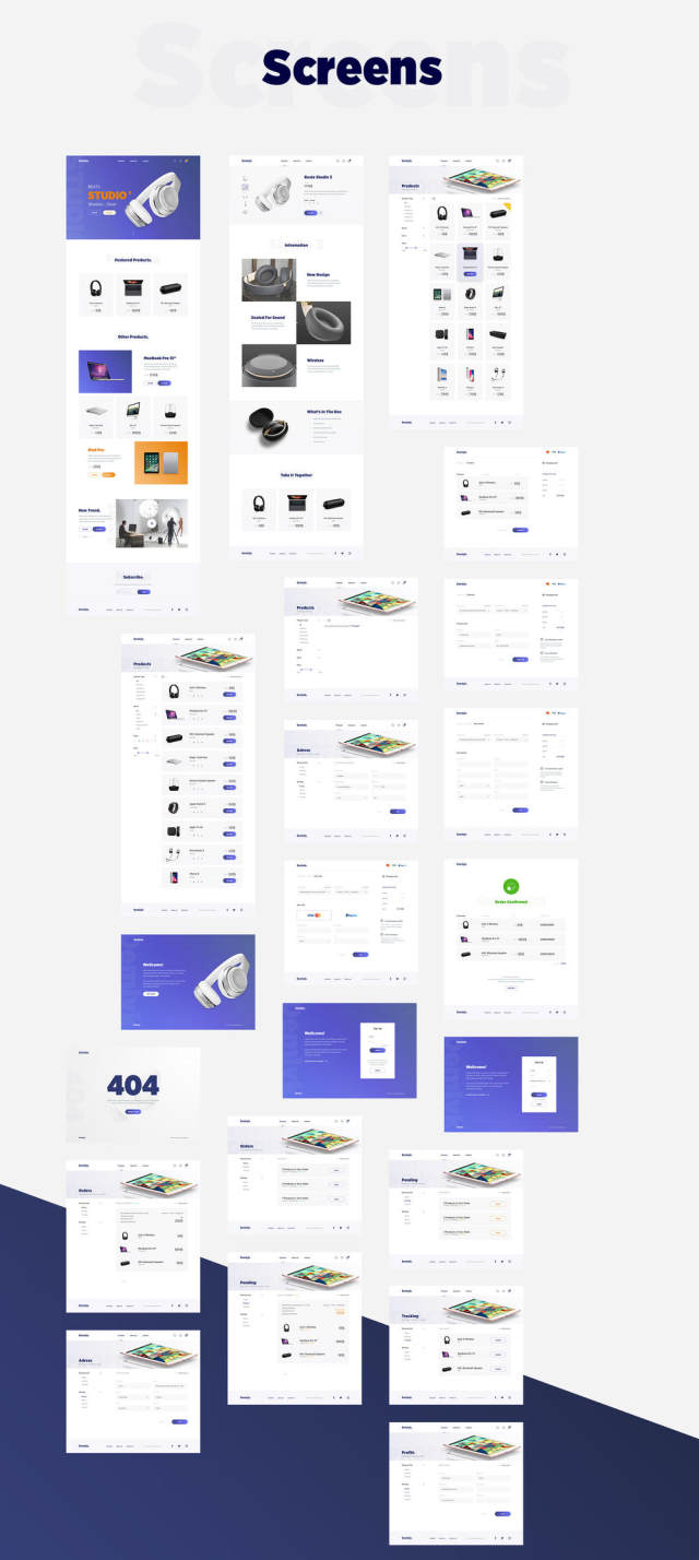 现代和不同的购物UI工具包兼容Sketch。，Demlyk购物UI工具包