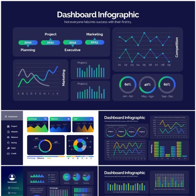深色系仪表可视化数据看板PPT信息图表Dashboard Powerpoint Infographics