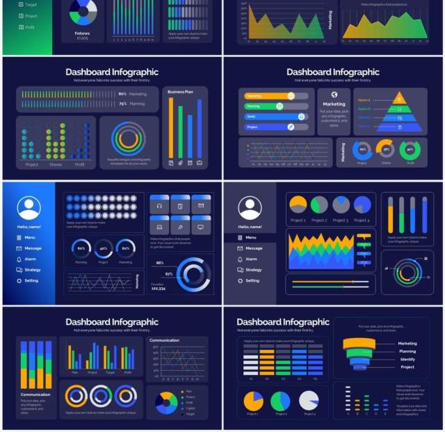 深色系仪表可视化数据看板PPT信息图表Dashboard Powerpoint Infographics