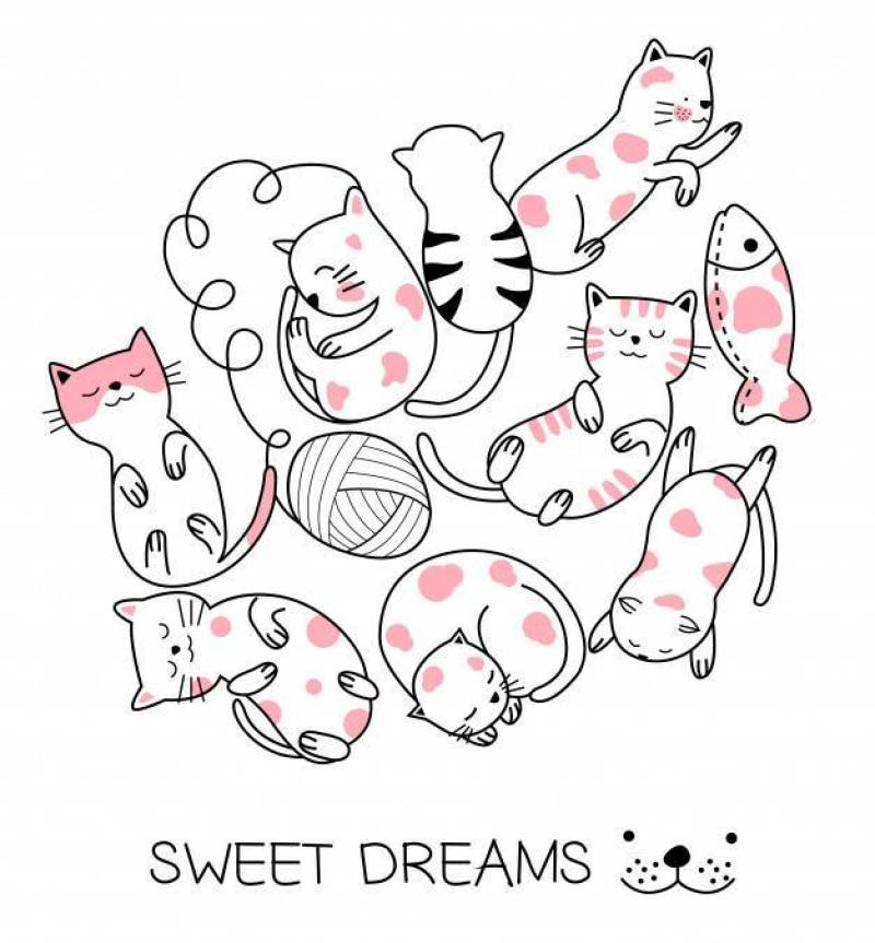 Cute baby cat hand drawn style