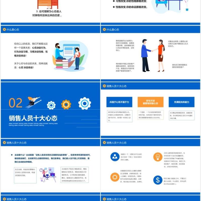 蓝色公司入职员工管理培训销售人员心态培训课件动态PPT模板