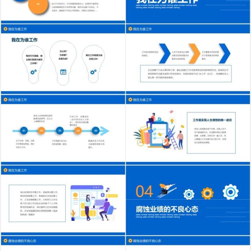 蓝色公司入职员工管理培训销售人员心态培训课件动态PPT模板