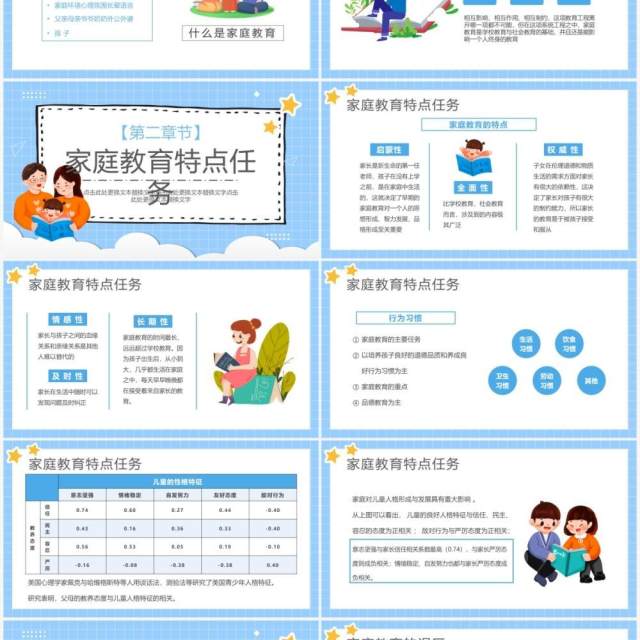 蓝色卡通走出家庭教育的误区学校教育PPT模板