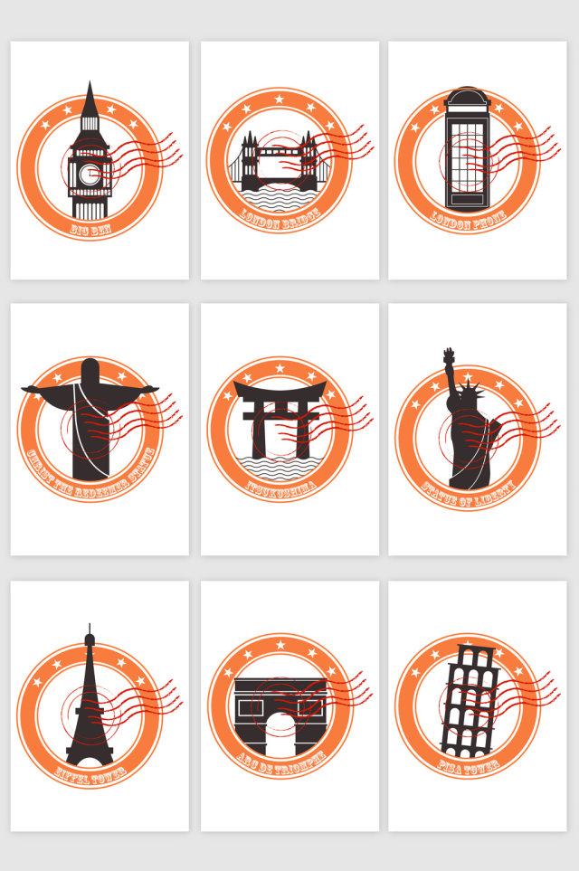 线描著名旅游景点剪影矢量素材 线描著名旅游景点剪影矢量素材