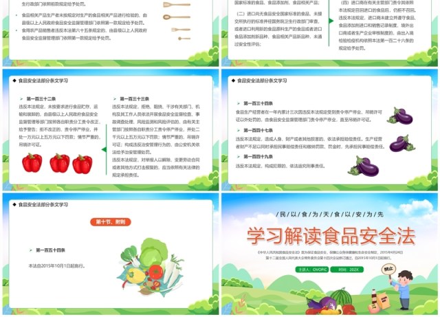绿色卡通风学习解读食品安全法PPT模板 绿色卡通风学习解读食品安全法PPT模板