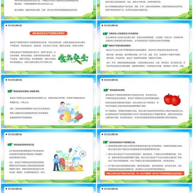 绿色卡通风学习解读食品安全法PPT模板 绿色卡通风学习解读食品安全法PPT模板