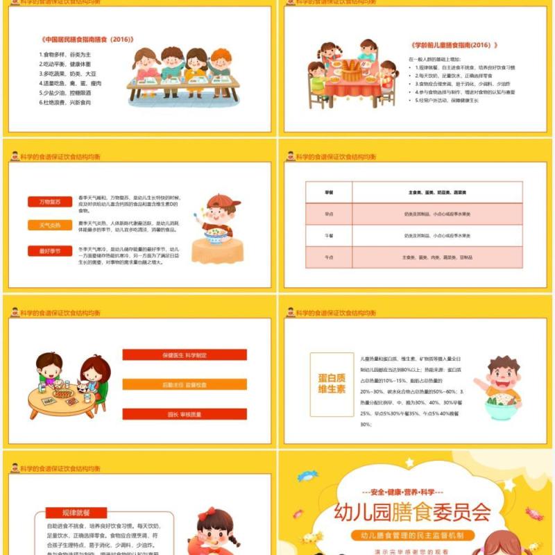 黄色卡通幼儿园膳食委员会PPT模板