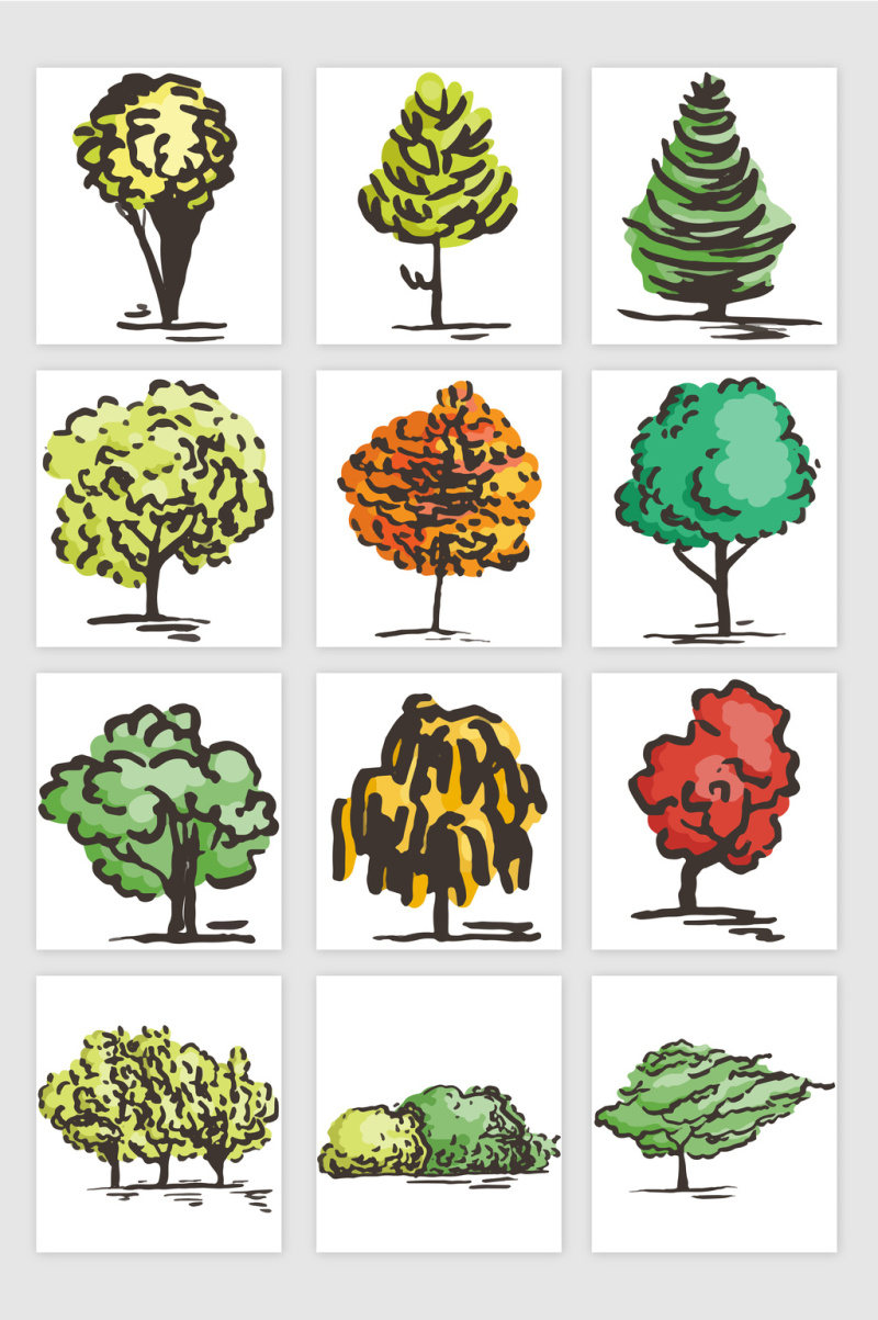 手绘大树矢量素材