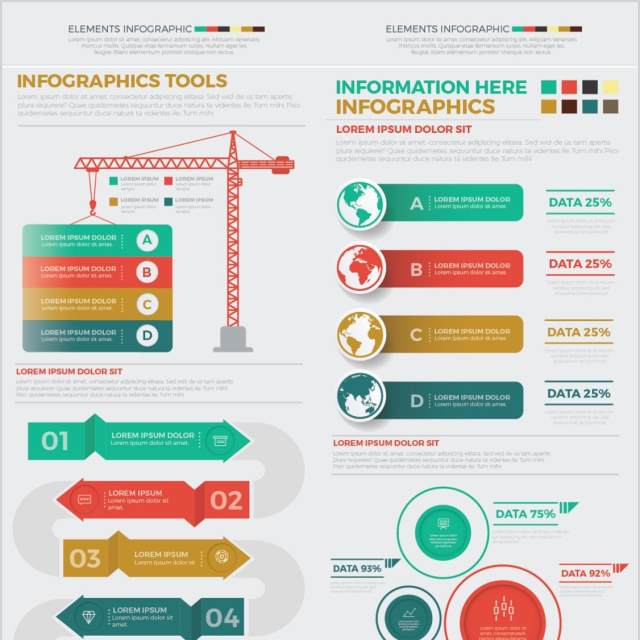 大数据信息图表元素模板设计素材Mega Infographics Elements Design