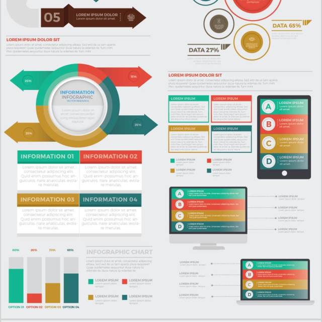 大数据信息图表元素模板设计素材Mega Infographics Elements Design