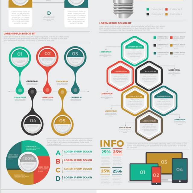 大数据信息图表元素模板设计素材Mega Infographics Elements Design