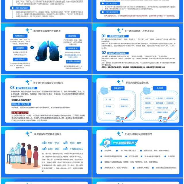 蓝色卡通风德尔塔变异毒株预防知识培训PPT模板