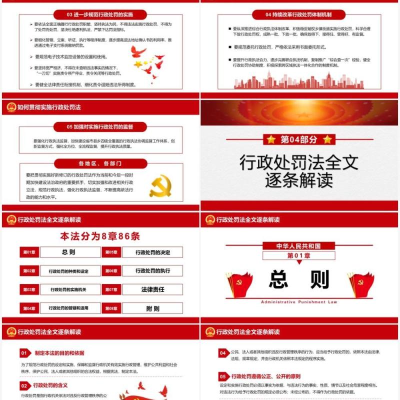 红色简约行政处罚法解读PPT动态模板