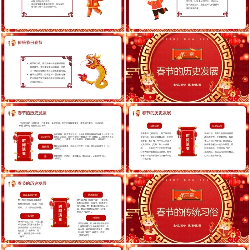 红色喜庆中国风春节传统节日介绍PPT模板