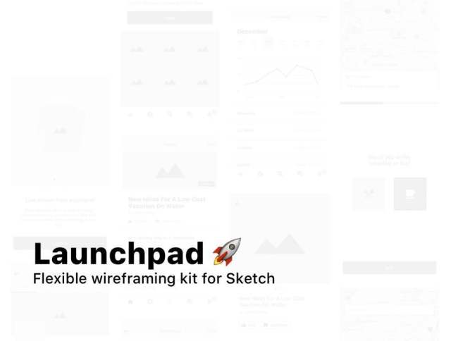 超清洁移动套件，用于Sketch。，Launchpad线框套件中的快速线框图