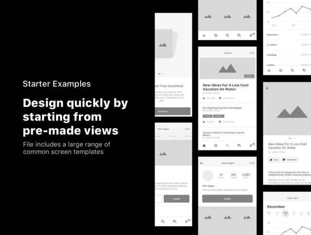 超清洁移动套件,用于Sketch。,Launchpad线框套件中的快速线框图 超清洁移动套件,用于Sketch。,Launchpad线框套件中的快速线框图
