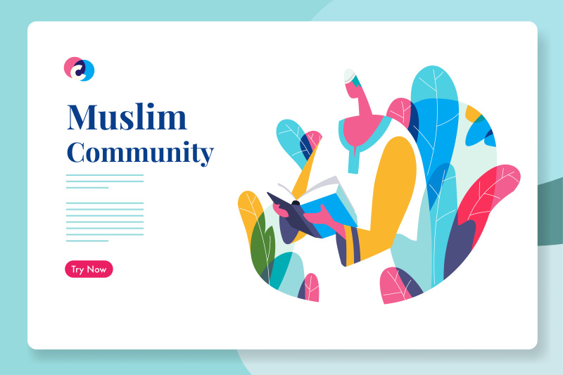 穆斯林社区的朗诵活动矢量插画素材Recitation event in Muslim community