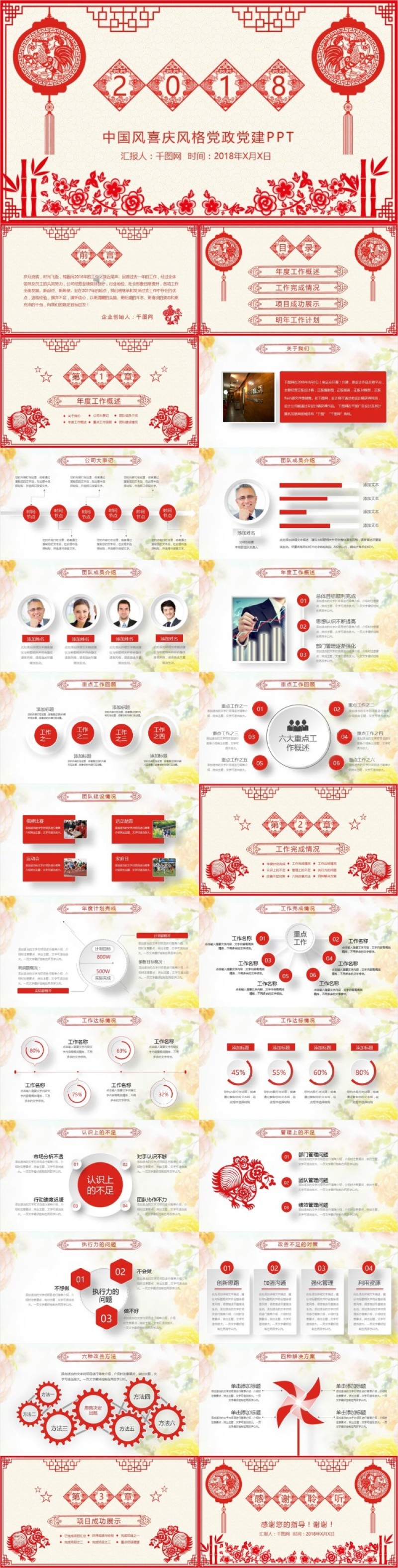 党政党建剪纸中国风PPT模版