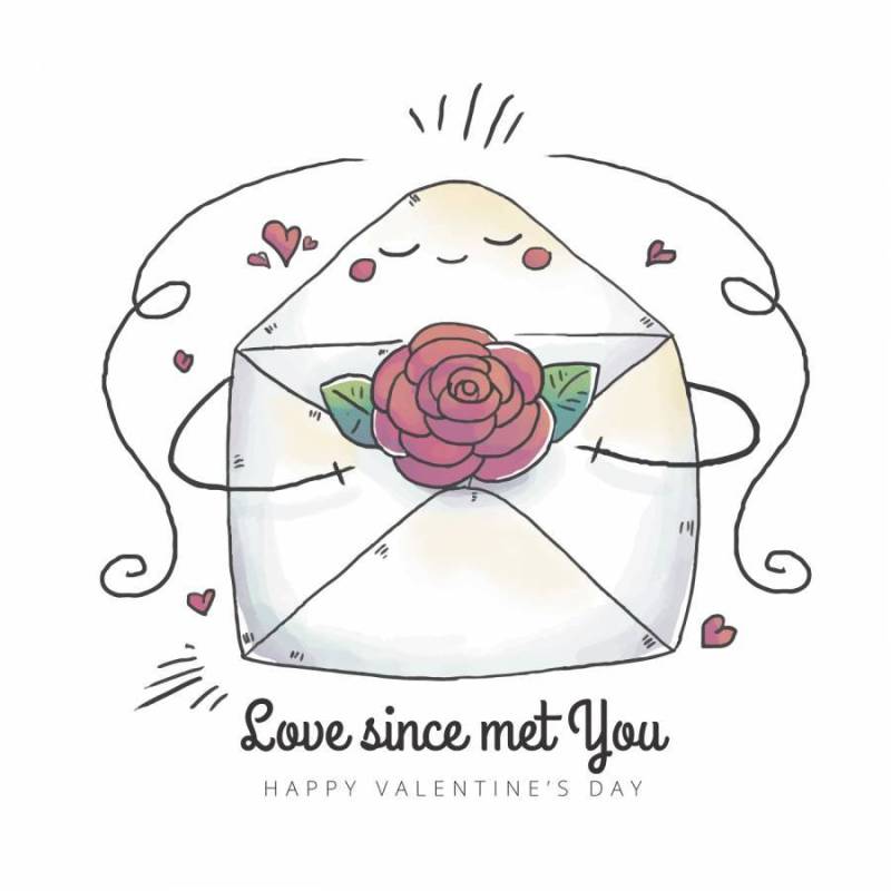 与里面花和心脏漂浮的逗人喜爱的信封字符