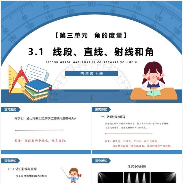 部编版四年级数学上册线段直线射线和角课件PPT模板 部编版四年级数学上册线段直线射线和角课件PPT模板